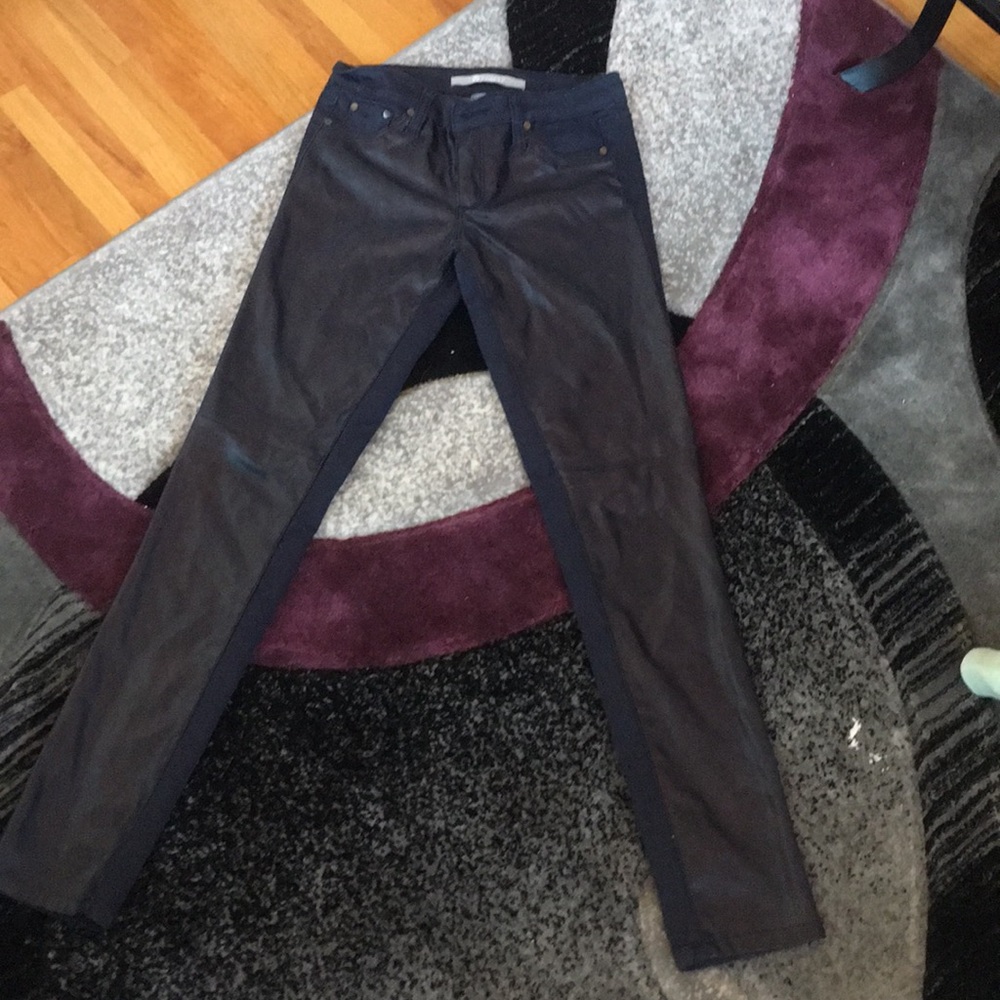 Navy leather jeans